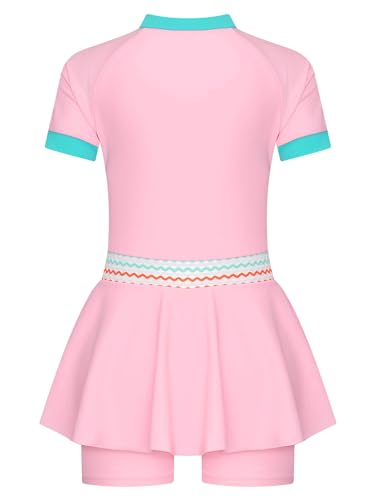 Girl One Piece Swimsuit Short Sleeve Hollow Skirted Swim Jumpsuit Swimwear UPF 50+ Bathing Suit2