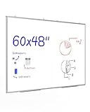 60'X 48' Large Magnetic Dry Erase Whiteboard, Wall Hanging Board with 4 Pens & 1 Dry Erasers & 6 Magnets, Sliver Aluminum Frame White