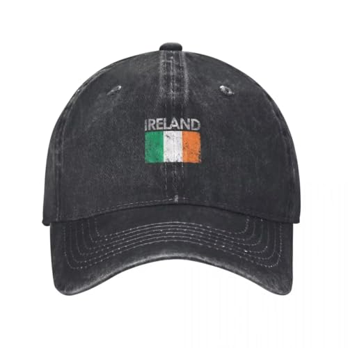 DLERFLOVR Ireland Washed Cotton Baseball Cap, Irish Flag Distressed Baseball Caps Vintage Sports Hat for Outdoor Golf Tennis Black