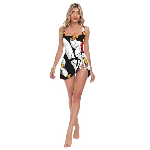 Maillot de bain une pièce froncé Kung Fu Coq avec nœud latéral pour femme