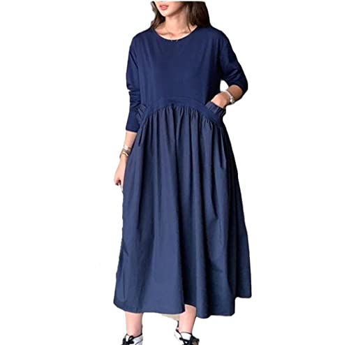 Robe chemise bleue manches longues à col rond boutonné en taille XL