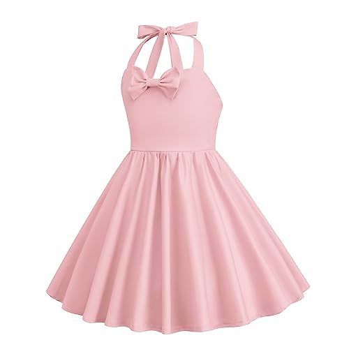 1950s Vintage Dresses for Girls Halter Dress Sleeveless Bowknot Heart Neck 4-12 Years3