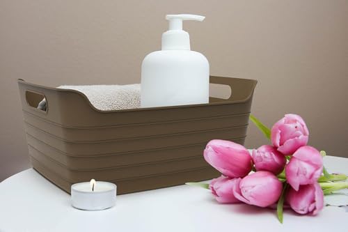 Image of KOLORR Flexi Handy Plastic Storage Baskets, Small (Pack of 4) Light Brown|Multipurpose Home & Kitchen Organiser|Unbreakable|Best Organiser For Bath & Beauty Products|Best For Everyday Storage