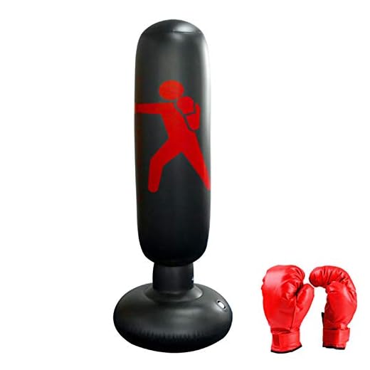 XINNI 63 Inch Inflatable Boxing Bag Fitness Kick Punching Box Bag Column Tumbler Sandbags with Stand for Kids Karate Home Training Practice Equipment with Boxing Gloves