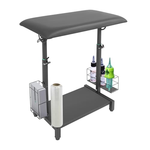CNCEST Tattoo Armrest Stand with Workbench,Floorstanding Tattoo Arm Leg Rest Stand Adjustable Height and Leather Soft Pad for Tattoo Studio Tattoo Supply (TypeC)