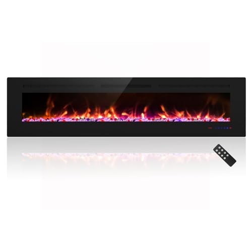 Cheerway 72 inch Ultra-Thin Electric Fireplace Heater, Wall Mounted & Recessed Electric Fireplace Insert, Linear Fireplace w/Thermostat, 13×13 Flame Color, Remote & Touch Control w/Timer, 750W/1500W