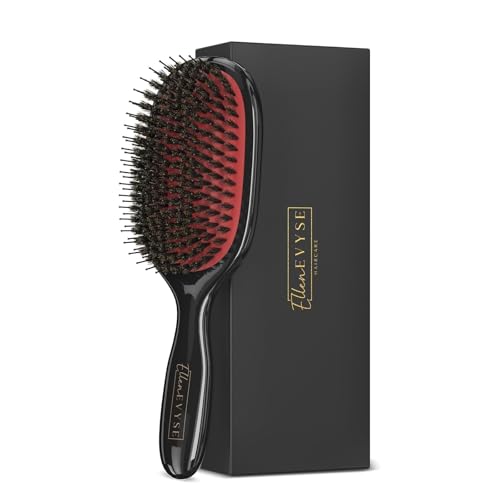 Ellen Evyse Boar Bristle Hair Brush, Nylon Pins and Soft Boar Bristles for Smoothing, Detangling, Reducing Breakage and Enhancing Shine, Hairbrush for Women,Men