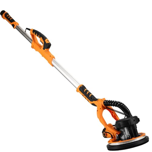 Levigatrice per cartongesso con aspirapolvere, levigatrice elettrica da parete, 6 velocità variabili 900-1200 giri/min, luci LED a due piani, manico estensibile, include 6 dischi abrasivi