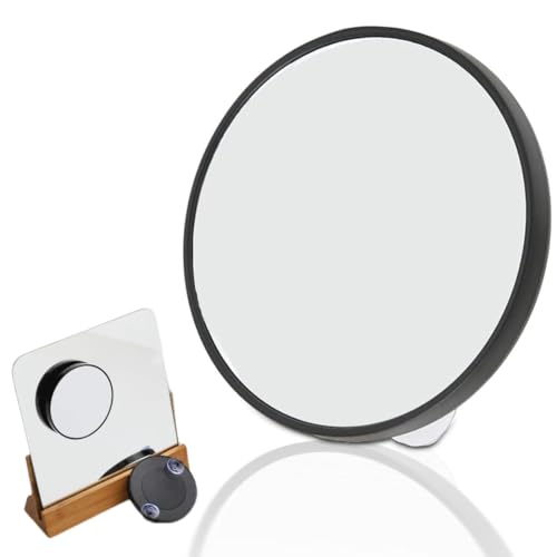 EYVRPAU Espejo de Aumento 10x con 2 Ventosas,Perfecto para Maquillaje,Imperfecciones,Portátil,Caja de Viaje,Compacto para Bolso,Espejo Aumento Viaje (Diámetro 9cm) (Negro)