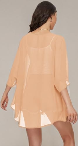 Image of Indian Trendy Women's Solid Puff Sleeve Kimono Cardigan Loose Cover Up Casual Blouse Top Chiffon