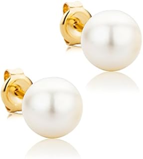 Orovi Women Stud Earrings 9 ct/ 375 Yellow Gold With White Freshwater Pearls
