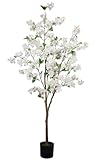 5FT Artificial Cherry Blossom Tree, Realistic White Cherry Plant in Pot for Indoor Decor, Garden, Office, Wedding & Party