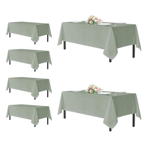 Image of sancua Rectangle Tablecloths for 8 Foot Tables, 6 Pack - Washable Polyester Fabric Table Cloth for Wedding Party, Birthday, Banquet Reception, 60x120 Inch, Sage Green