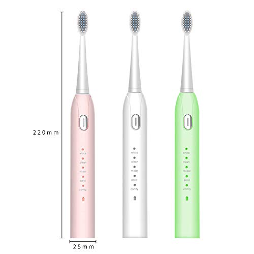 Ajcoflt Escova de dentes elétrica ultra-sônica 5 modos USB recarregável à prova d'água IPX7 Escova