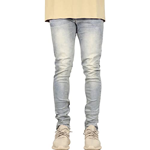 Men's Hip Hop Slim Fit Jeans Ankle Zipper Tapered Skinny Fit Denim Pants Retro Washed Distressed Pencil Jean