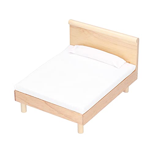 1:12 Scale Dollhouse Double Bed, Realistic Oak Miniature Furniture for Detailed Home Decor Children's Playrooms and Collectors
