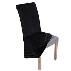Colorxy Velvet Stretch Chair Covers for Dining Room Soft Removable Long Solid Dining Chair Slipcovers Set of 2 Black