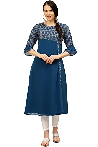 Image of Crepe Regular Kurta (Women Teal 4XL)