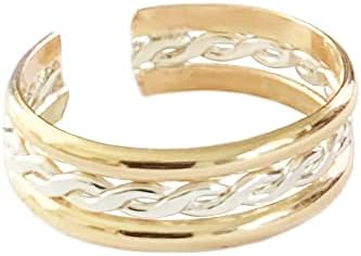 Toe Ring | Braid Stack 14K Gold Fill & Sterling Silver | Unisex Adjustable Toe Ring for Men or Women | One Size Fits All | Made in the USA