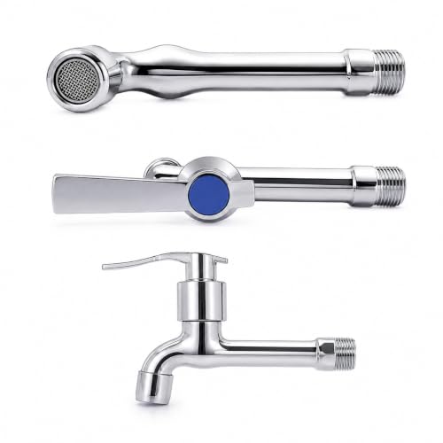 Image of Furiq Bath Spoon Stainless Steel Long Heavy Body Tap for Bathroom & Kitchen Taps with Brass Disk Chrome Finish and Quarter Turn Fitting Wall Flange and Teflon Tape - Pack of 2