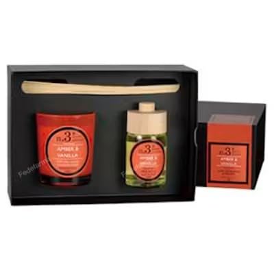 Set di Mikado ambra e vaniglia + candela, confezione da 2 (totale 2 set)