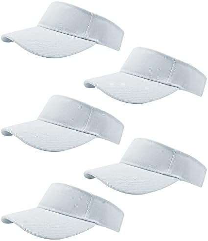 Rbenxia 5 Pieces of White Adjustable Sport Visors Sun Visor Hats Cap Visors for Women and Men (One Size)