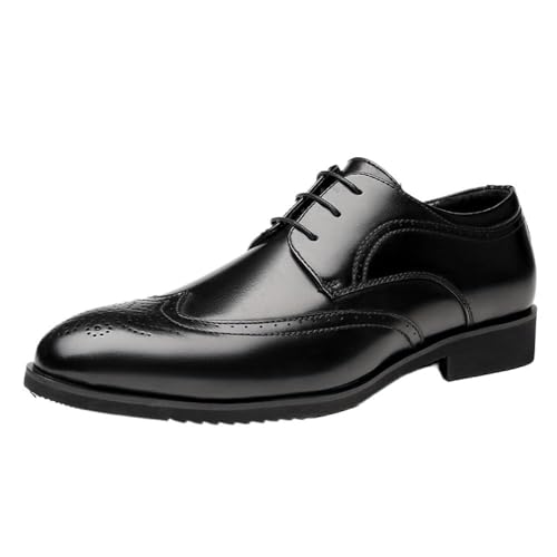 Men's Oxford Dress Shoes Leather Lace-Up Wingtip Brogue Design with Square Toe Formal Business Footwear Featuring Slip-Resistant Block Heel for Office or Events
