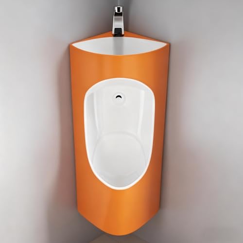 壁掛け式セラミック小便器、男性用バスルーム用コーナー小便器、蛇口と洗面台付き、商業用防臭スプラッシュ男性用大人用小便器、バスルーム、ガレージ、ホテル用(Orange)