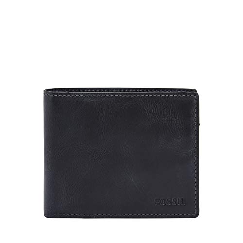 Fossil Men's Derrick Leather RFID blocking Bifold Wallet, Navy