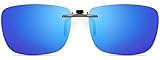 CAXMAN Polarized Clip On Sunglasses for Prescription Glasses Men & Women w/Blue Mirrored Lens Compact Fit Non Flip Up Large