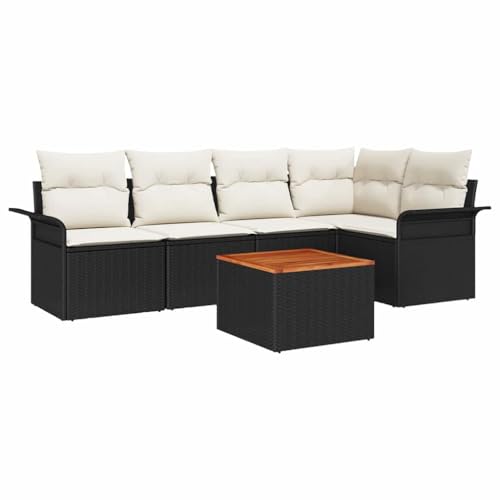 vidaXL Gartensofa-Set mit Speicher 6 pcs Schwarz und Creme Poly-Rattan, Garten und Terrasse, stylische Aufbewahrungslösungen, robuste UV-beständige Materialien, Rattansofa für draußen