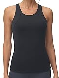 High Neck Workout Tank Tops Sports Bras for Women Full Coverage Tank with Built-in Shelf Bras Racerback Yoga Gym Shirt Black