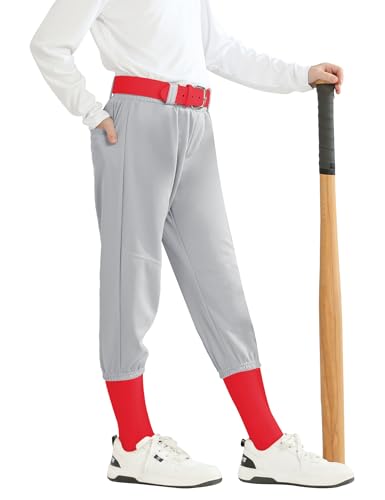 QBK 2T 3T 4T 5T Toddler Girls Softball Pants Boys Baseball Pant tee Ball Pants Fastpitch Pants with Pockets (Light Grey 3T)