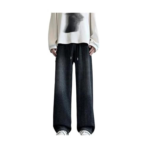 Mens Jeans Distressed Vintage Drawstring Straight-Leg Denim Pants Washed Baggy Streetwear Fashion