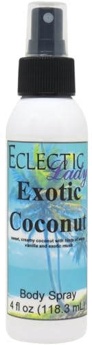 Eclectic Lady Exotic Coconut Body Spray, Double Strength, 2 ounces, Body Mist for Women with Clean, Light & Gentle Fragrance, Cologne with Soft, Subtle Aroma For Daily Use