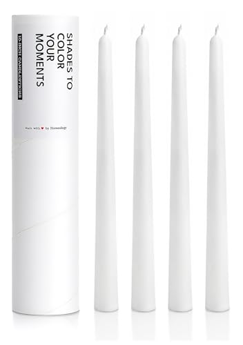 Homeology 10 Classic Taper Candles White 4-Pack 7-8 Hours Long Burning Unscented Tall Candlesticks