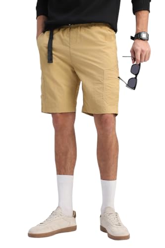 Image of SNITCH Men Casual Shorts | Regular Fit Mid Rise Solid Design | Lightweight 100% Nylon with Smooth Texture & Utility Pockets for Summer & Casual Wear