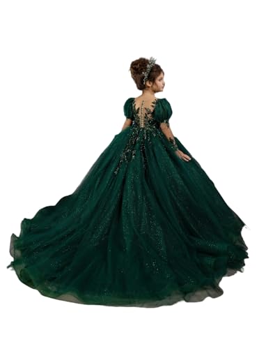 GZCYL Emerald Green Pageant Dress for Girls Sparkly Girls Christmas Dress Long Sleeves Flower Girl