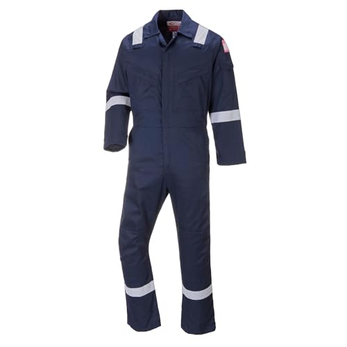 Portwest FR50 Men's Reflective Flame Resistant FR Antistatic Overalls Bow Proof Overalls 350 g Navy Blue, XS