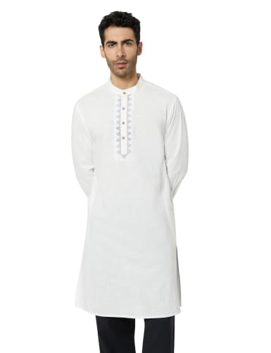 Image of Amazon Brand - Symbol Men's 100% Cotton Embellished Casual Long Kurta (Regular Fit)
