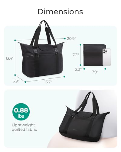 Bagsmart Tote Bag For Women, Foldable Tote Bag With Compartments, Tote Bag With Zipper Work Tote Handbag For Travel,Black thumb #4