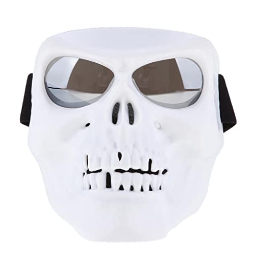 Óculos de sol máscara facial para motociclismo, andar de bicicleta, máscara de caveira – branco + pr