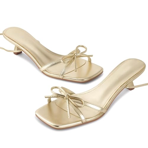 wetkiss Women's Lace up Bow Kitten Heeled Sandals Square Open Toe Heels Comfort Dress Wedding Party Shoes2