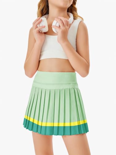 Image of Haloumoning Girls Pleated Skirts with Shorts Athletic Tennis Skorts Sport Performance Skirt with Pockets 4-14 Years