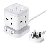 Cube Extension Lead with USB C Slots 3M, Mscien Individual Switched 4 Way Extension Lead, Multiple Protection, for Office, Living Room, Gaming Room, Stable, 13A/3250W