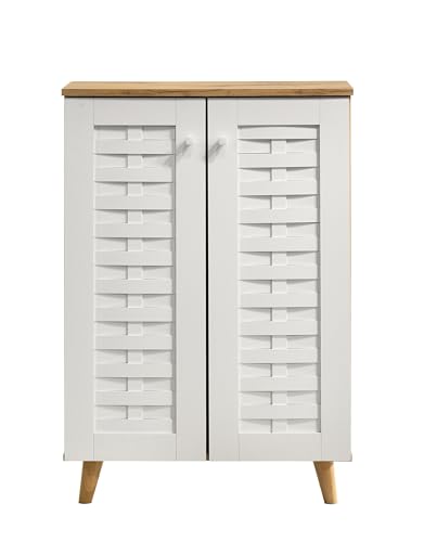 Image of DeckUp Amari 2-Door Engineered Wood Shoe Rack (Wotan Oak & White, Matte Finish)