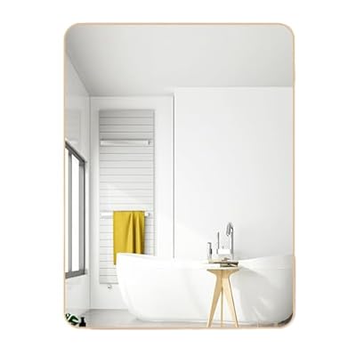 Wall Mirror Rounded Rectangle Mirror with Metal Framed Thin Trim for Hanging Hallway Living Room Bedroom Home Decor(Gold,16x24in)