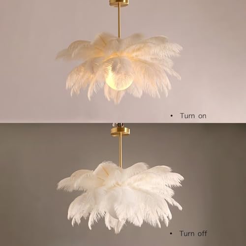 White Ostrich Feather Pendent Light Ceiling Light Feather Lampshade Chandelier Pendent Lamp Ceiling Lamp Ceiling Lighting Fixture for Bedroom, Living Room - Image 5