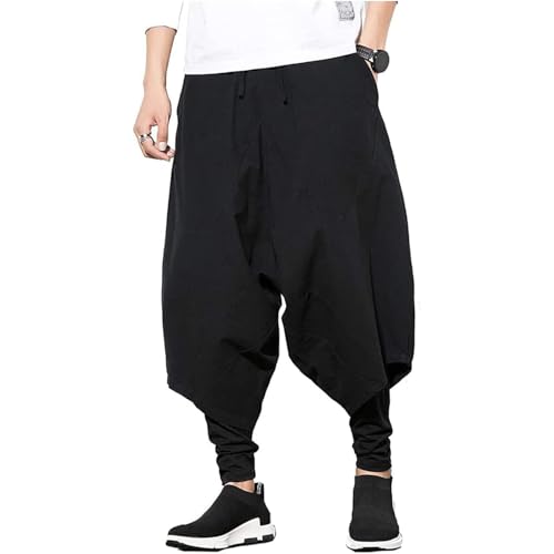 Seidarise Men's Harem Pants Hip hop Joggers Baggy Wide Leg Pants Casual Harem Linen Japanese Yoga2