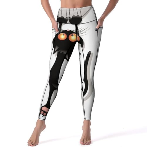 Legging de sport chat noir taille haute pour gym et yoga